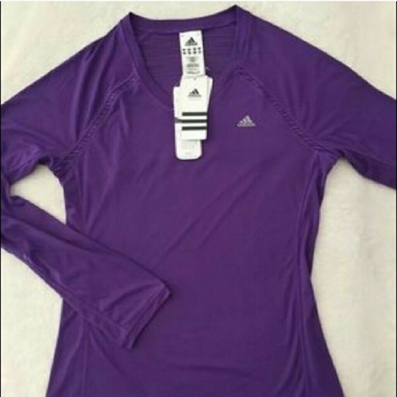 Purple adidas long sleeve athletic climacool shirt - Picture 2 of 6